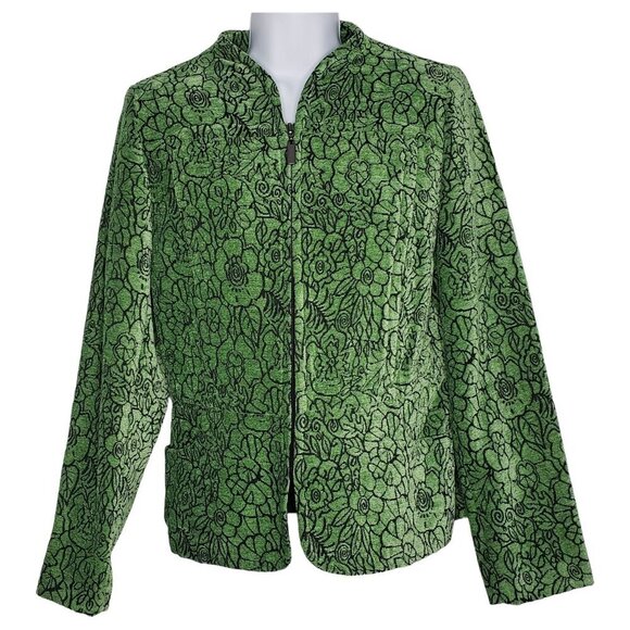 Dressbarn Floral Tapestry Full Zip Blazer Jacket Green Cotttage Office Size S - Picture 1 of 11
